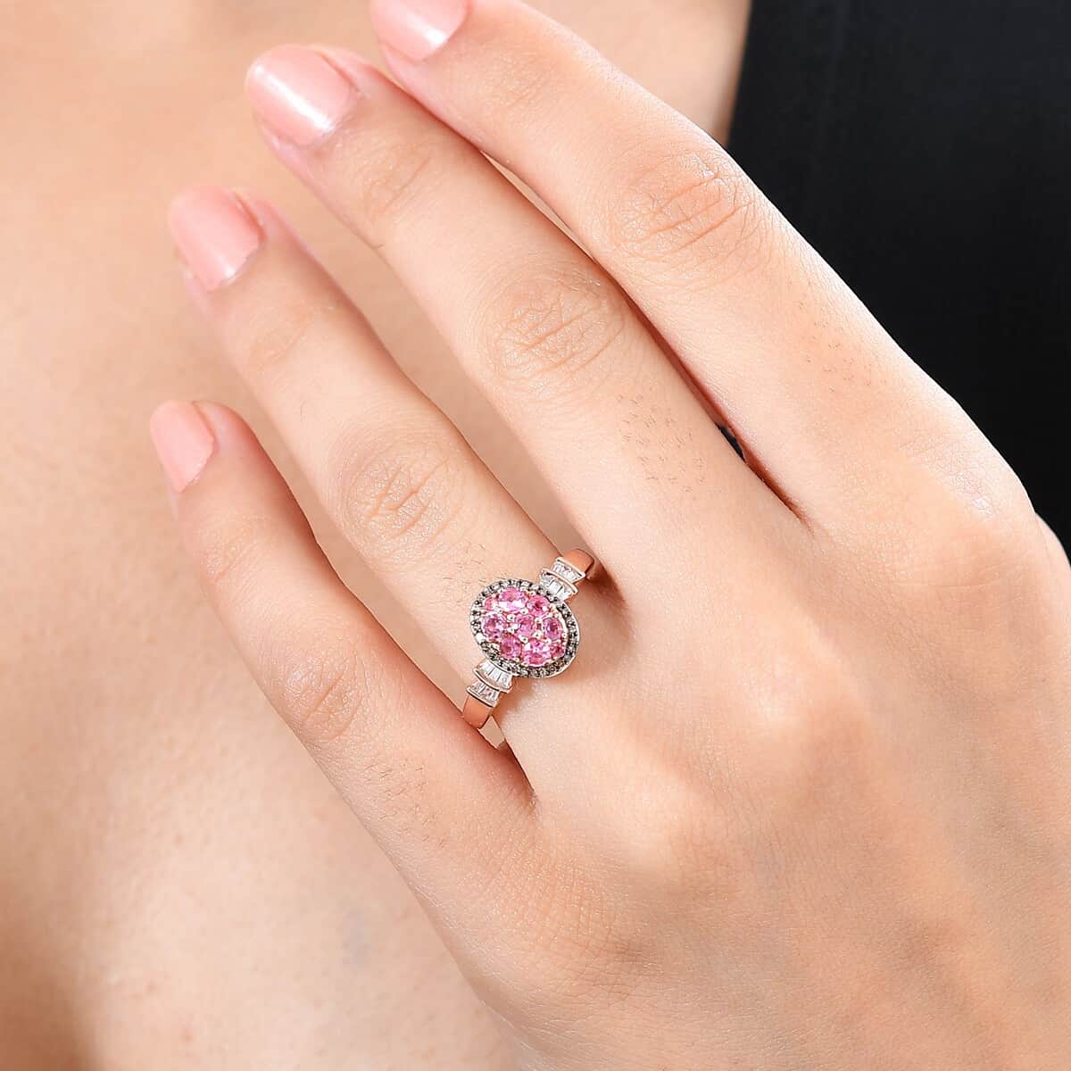 Premium Mahenge Spinel, Natural Champagne and White Diamond Modern Glamour Ring in 18K Vermeil Rose Gold Over Sterling Silver (Size 10.0) 0.80 ctw image number 2