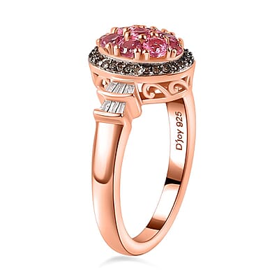 Premium Mahenge Spinel, Natural Champagne and White Diamond Modern Glamour Ring in 18K Vermeil Rose Gold Over Sterling Silver (Size 10.0) 0.80 ctw