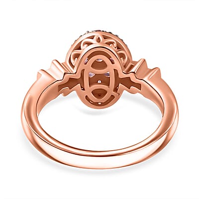 Premium Mahenge Spinel, Natural Champagne and White Diamond Modern Glamour Ring in 18K Vermeil Rose Gold Over Sterling Silver (Size 10.0) 0.80 ctw
