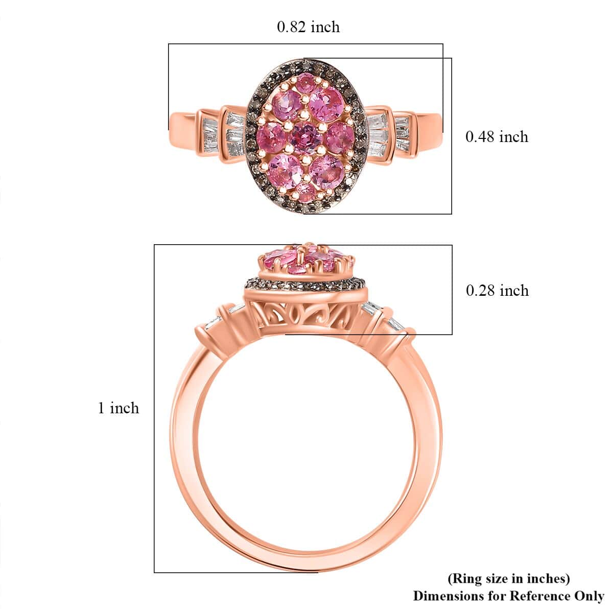 Premium Mahenge Spinel, Natural Champagne and White Diamond Modern Glamour Ring in 18K Vermeil Rose Gold Over Sterling Silver (Size 10.0) 0.80 ctw image number 5