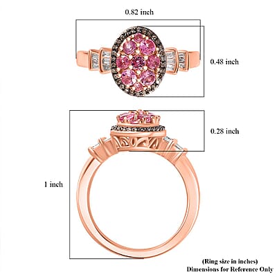Premium Mahenge Spinel, Natural Champagne and White Diamond Modern Glamour Ring in 18K Vermeil Rose Gold Over Sterling Silver (Size 10.0) 0.80 ctw
