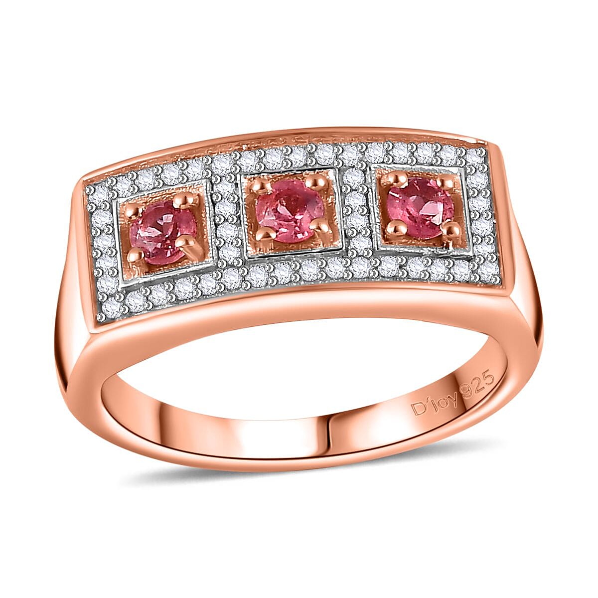 Premium Mahenge Spinel and White Zircon Art Deco Ring in 18K Vermeil Rose Gold Over Sterling Silver (Size 6.0) 0.60 ctw