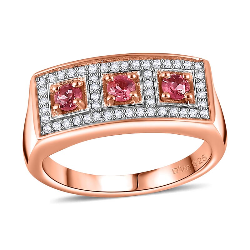 Premium Mahenge Spinel and White Zircon Art Deco Ring in 18K Vermeil Rose Gold Over Sterling Silver (Size 6.0) 0.60 ctw