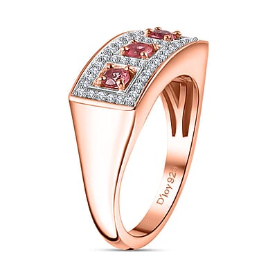 Premium Mahenge Spinel and White Zircon Art Deco Ring in 18K Vermeil Rose Gold Over Sterling Silver (Size 6.0) 0.60 ctw