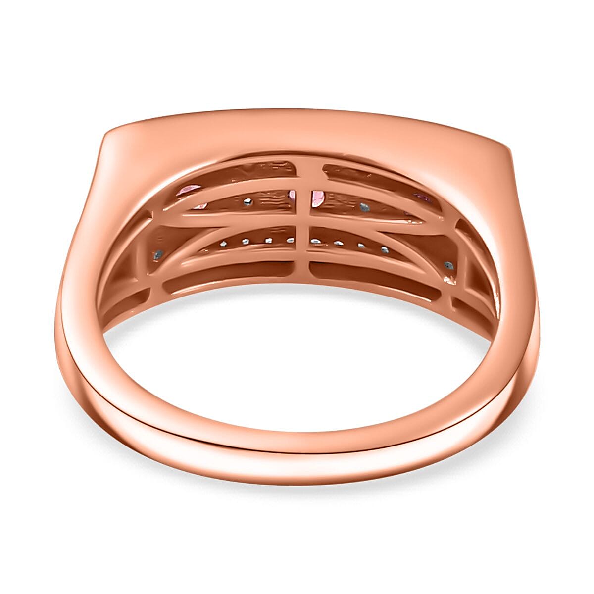 Premium Mahenge Spinel and White Zircon Art Deco Ring in 18K Vermeil Rose Gold Over Sterling Silver (Size 7.0) 0.60 ctw image number 4