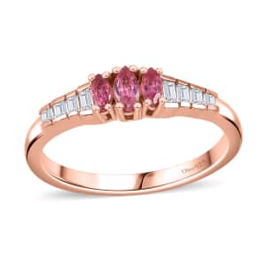 Premium Mahenge Spinel and White Zircon Timeless Elegance Ring in 18K Vermeil Rose Gold Over Sterling Silver (Size 10.0) 0.70 ctw
