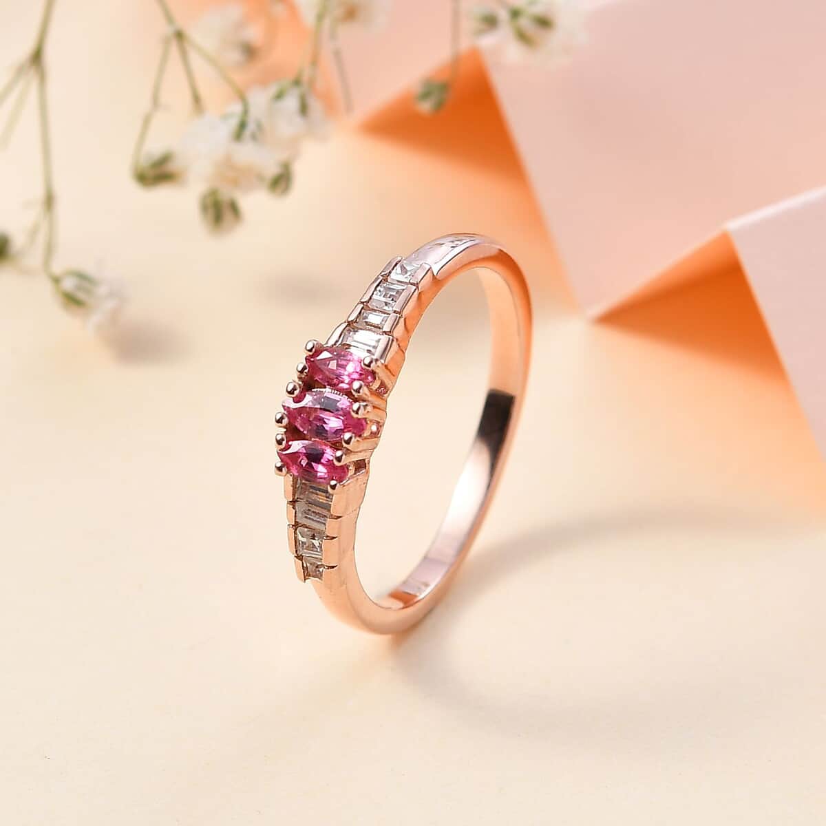 Premium Mahenge Spinel and White Zircon Timeless Elegance Ring in 18K Vermeil Rose Gold Over Sterling Silver (Size 10.0) 0.70 ctw image number 1