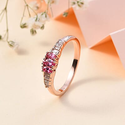 Premium Mahenge Spinel and White Zircon Timeless Elegance Ring in 18K Vermeil Rose Gold Over Sterling Silver (Size 10.0) 0.70 ctw