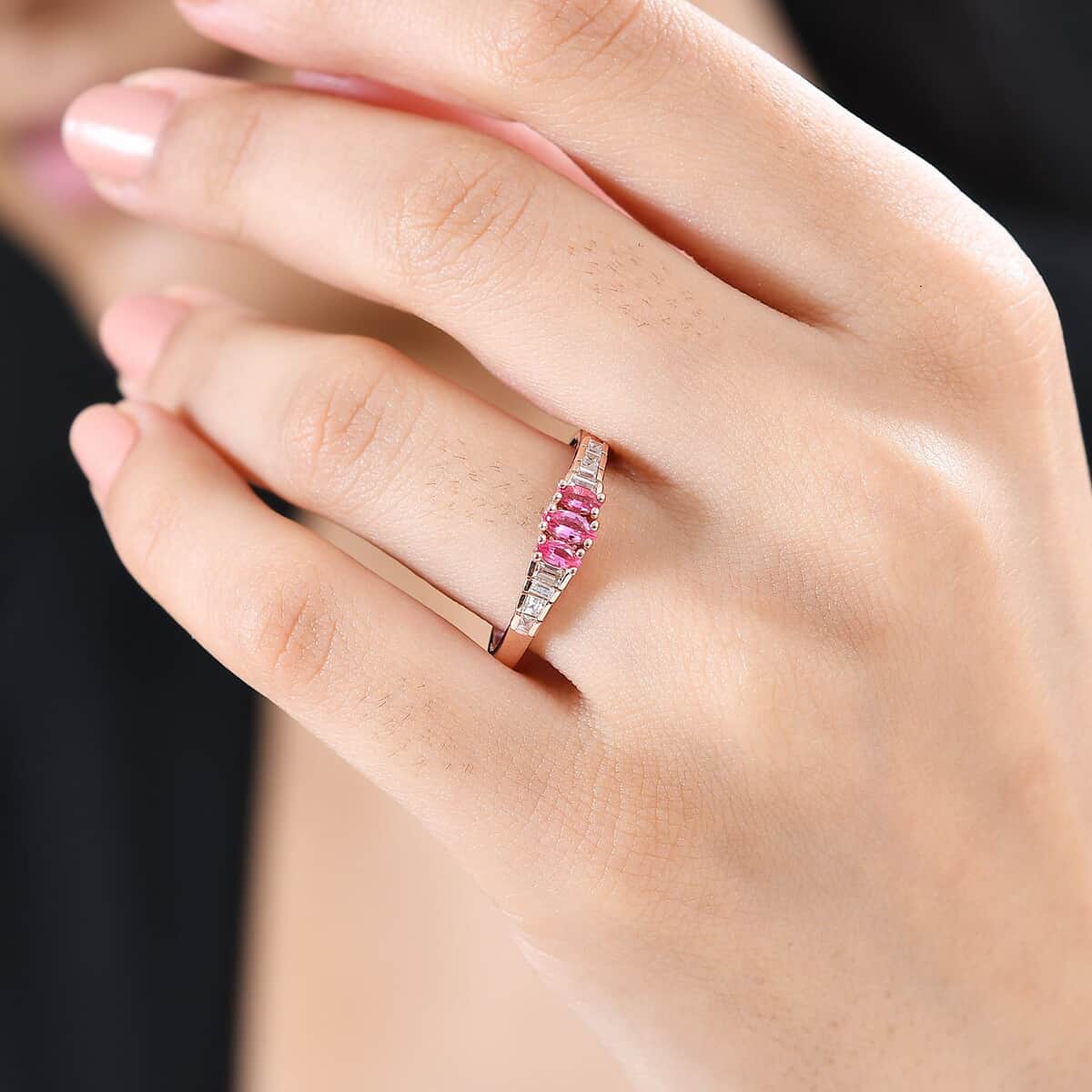 Premium Mahenge Spinel and White Zircon Timeless Elegance Ring in 18K Vermeil Rose Gold Over Sterling Silver (Size 10.0) 0.70 ctw image number 2