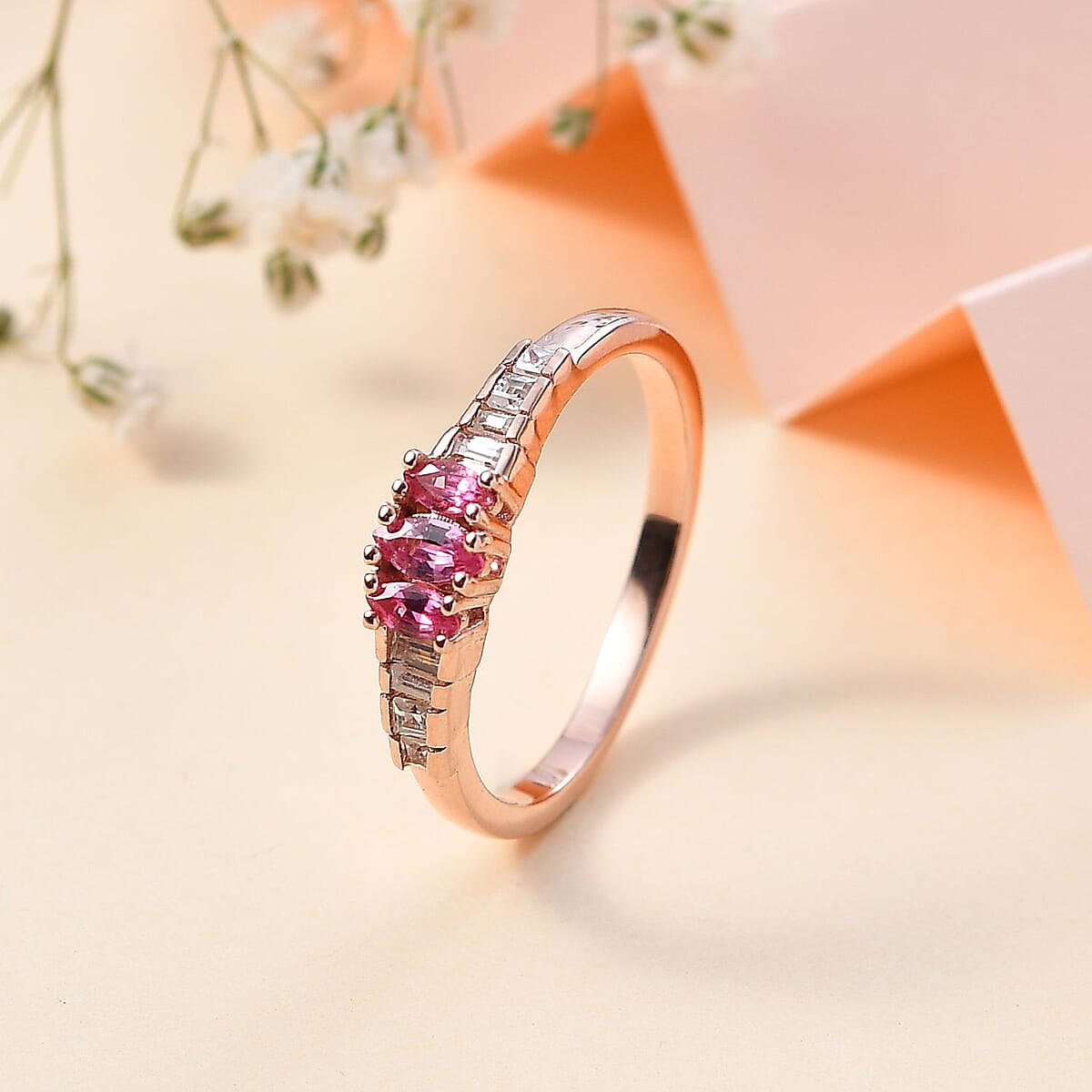 Premium Mahenge Spinel and White Zircon Timeless Elegance Ring in 18K Vermeil Rose Gold Over Sterling Silver (Size 9.0) 0.70 ctw image number 1