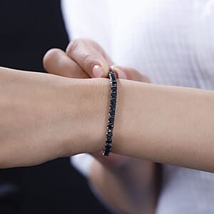 Thai Black Spinel Tennis Bracelet in Rhodium Over Sterling Silver (6.50 In) 11.70 ctw