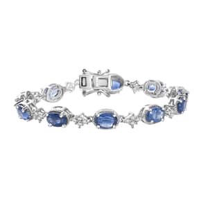 Kashmir Kyanite and White Zircon 11.75 ctw Bracelet in Rhodium Over Sterling Silver (6.50 In)