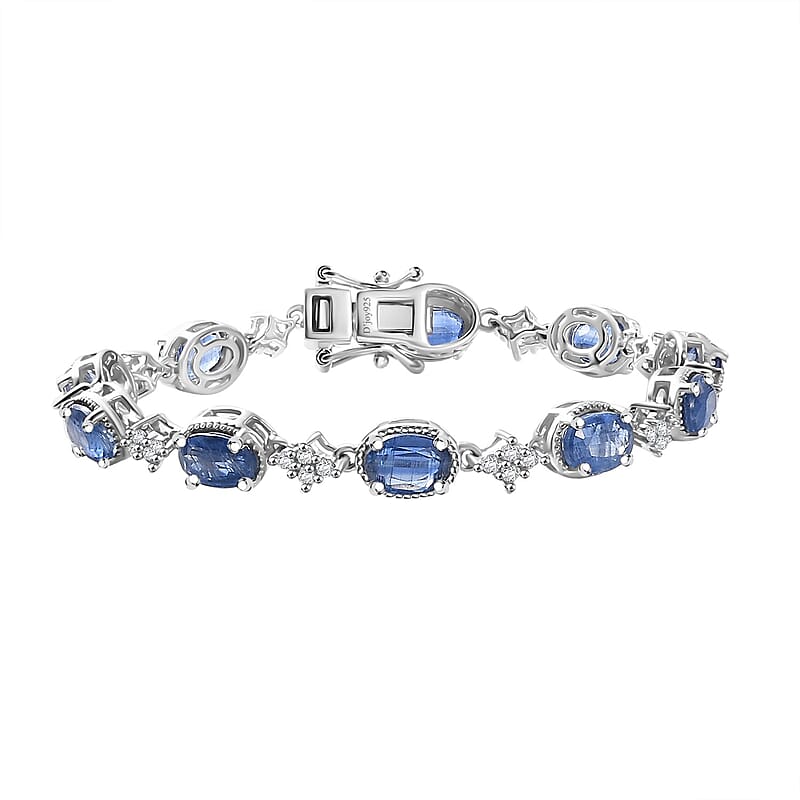 D'Joy Kashmir Kyanite and White Zircon 11.75 ctw Bracelet in Rhodium Over Sterling Silver (6.50 In)
