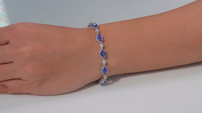 Kashmir Kyanite and White Zircon 11.75 ctw Bracelet in Rhodium Over Sterling Silver (6.50 In)