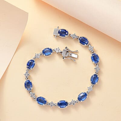 D'Joy Kashmir Kyanite and White Zircon 11.75 ctw Bracelet in Rhodium Over Sterling Silver (6.50 In)