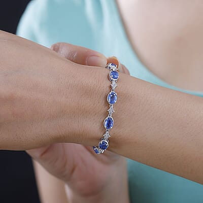 D'Joy Kashmir Kyanite and White Zircon 11.75 ctw Bracelet in Rhodium Over Sterling Silver (6.50 In)