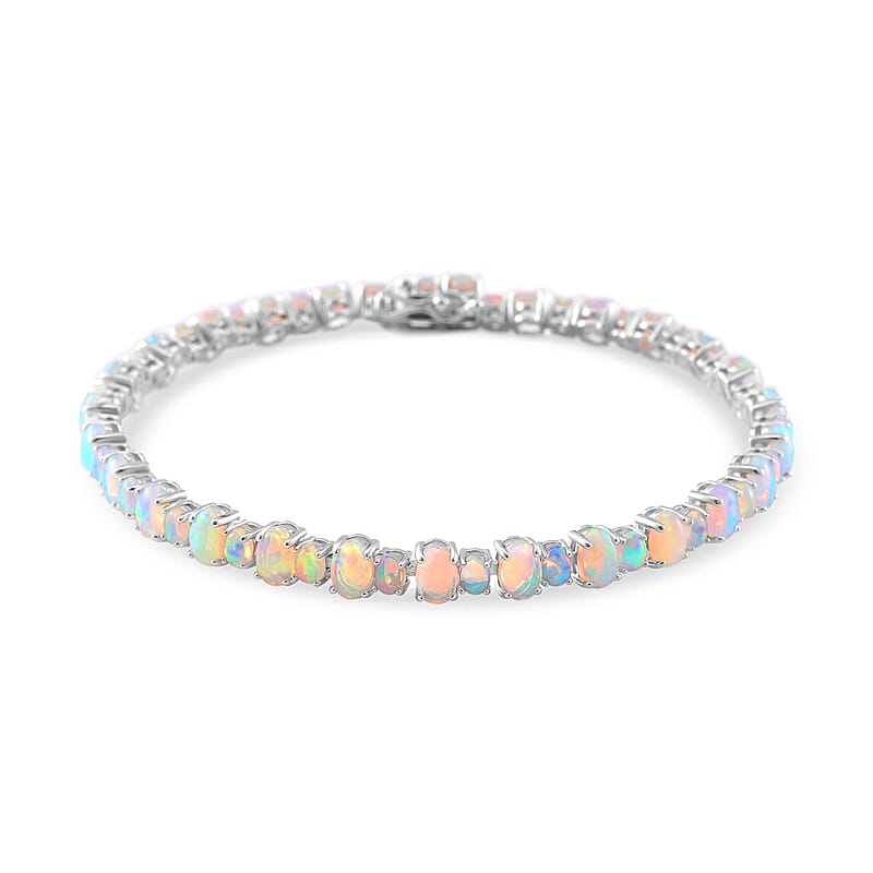 Ethiopian Welo Opal 8.90 ctw Tennis Bracelet in Rhodium Over Sterling Silve (6.50 In) 