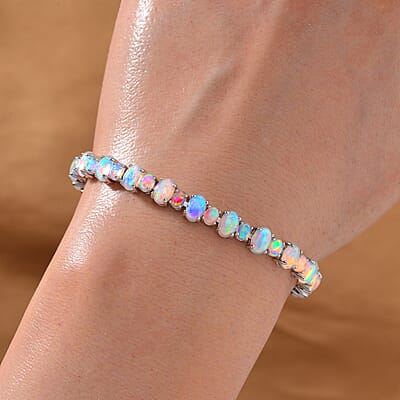 Ethiopian Welo Opal 8.90 ctw Tennis Bracelet in Rhodium Over Sterling Silve (6.50 In) 