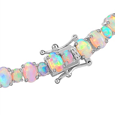 Ethiopian Welo Opal 8.90 ctw Tennis Bracelet in Rhodium Over Sterling Silve (6.50 In) 
