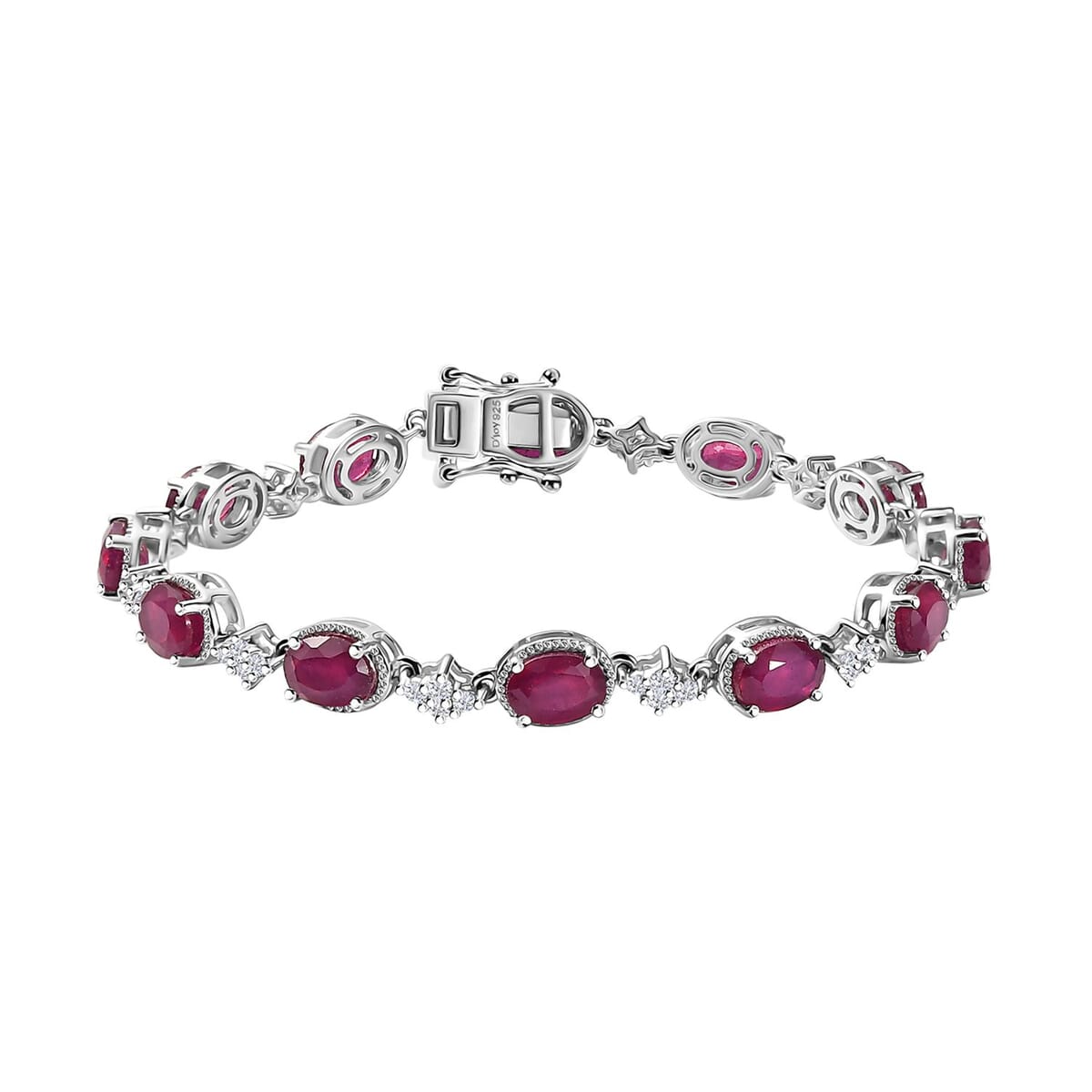 Niassa Ruby (FF) and White Zircon 16.60 ctw Bracelet in Rhodium Over Sterling Silver (7.25 In) image number 0