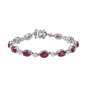 Niassa Ruby (FF) and White Zircon 16.60 ctw Bracelet in Rhodium Over Sterling Silver (7.25 In)