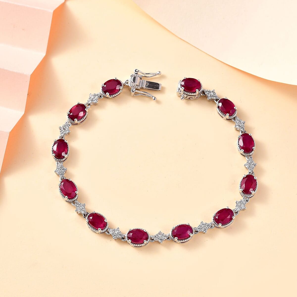 Niassa Ruby (FF) and White Zircon 16.60 ctw Bracelet in Rhodium Over Sterling Silver (7.25 In) image number 1