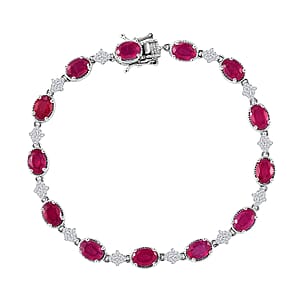 Niassa Ruby (FF) and White Zircon 18.25 ctw Bracelet in Rhodium Over Sterling Silver (8.00 In)