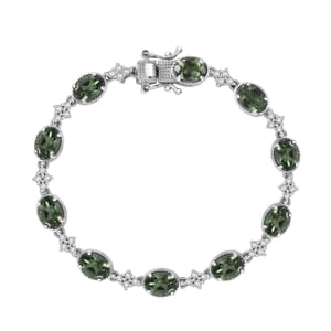 Tanzania Natural Green Apatite and White Zircon 9.25 ctw Bracelet in Rhodium Over Sterling Silver (6.50 In)