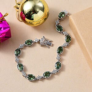 Tanzania Natural Green Apatite and White Zircon 9.25 ctw Bracelet in Rhodium Over Sterling Silver (6.50 In)