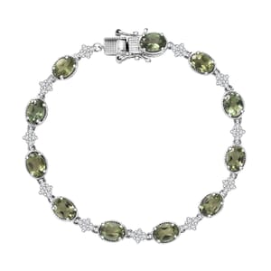 Tanzania Natural Green Apatite and White Zircon 11.00 ctw Bracelet in Rhodium Over Sterling Silver (7.25 In)
