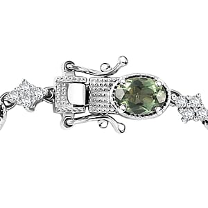 D'Joy Tanzania Natural Green Apatite and White Zircon 11.00 ctw Bracelet in Rhodium Over Sterling Silver (7.25 In)