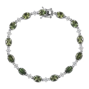 Tanzania Natural Green Apatite and White Zircon 12.00 ctw Bracelet in Rhodium Over Sterling Silver (8.00 In)