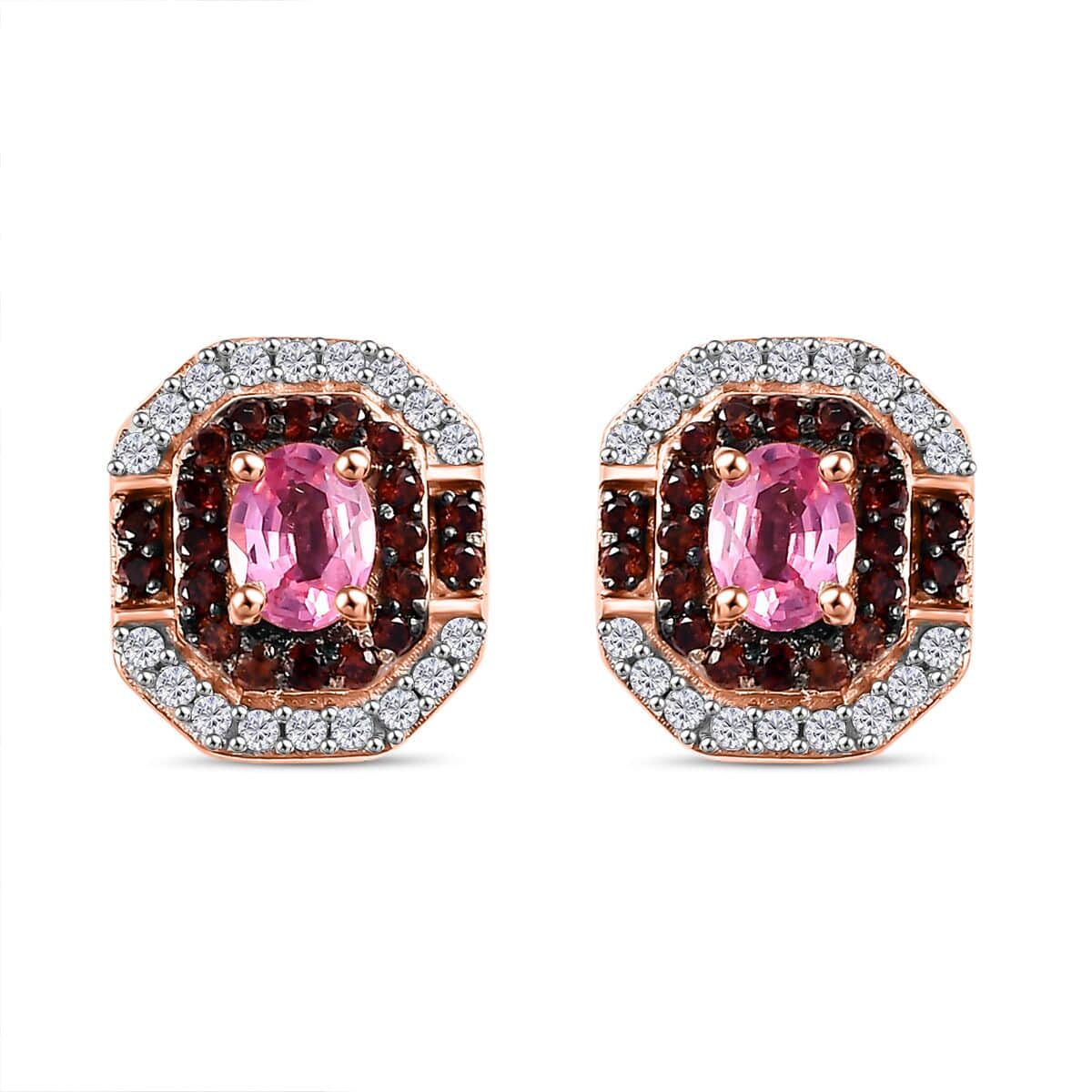 Premium Mahenge Spinel, Brown and White Zircon Art Deco Earrings in 18K Vermeil Rose Gold Over Sterling Silver 0.80 ctw image number 0