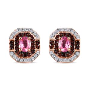 Premium Mahenge Spinel, Brown and White Zircon Art Deco Earrings in 18K Vermeil Rose Gold Over Sterling Silver 0.80 ctw