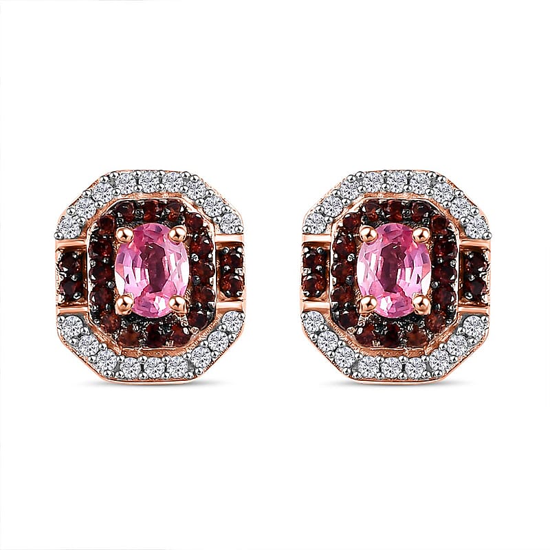 Premium Mahenge Spinel, Brown and White Zircon Art Deco Earrings in 18K Vermeil Rose Gold Over Sterling Silver 0.80 ctw