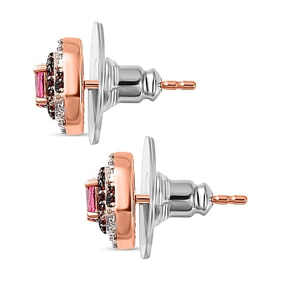 Premium Mahenge Spinel, Brown and White Zircon Art Deco Earrings in 18K Vermeil Rose Gold Over Sterling Silver 0.80 ctw