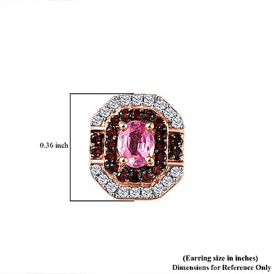 Premium Mahenge Spinel, Brown and White Zircon Art Deco Earrings in 18K Vermeil Rose Gold Over Sterling Silver 0.80 ctw