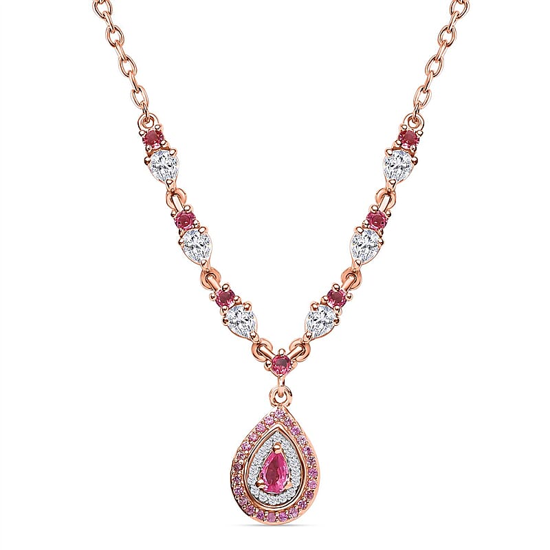 D'Joy Premium Mahenge Spinel and Multi Gemstone Timeless Elegance Necklace 18-20 Inches in 18K Vermeil Rose Gold Over Sterling Silver 2.25 ctw