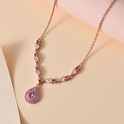 D'Joy Premium Mahenge Spinel and Multi Gemstone Timeless Elegance Necklace 18-20 Inches in 18K Vermeil Rose Gold Over Sterling Silver 2.25 ctw