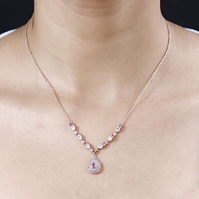 D'Joy Premium Mahenge Spinel and Multi Gemstone Timeless Elegance Necklace 18-20 Inches in 18K Vermeil Rose Gold Over Sterling Silver 2.25 ctw