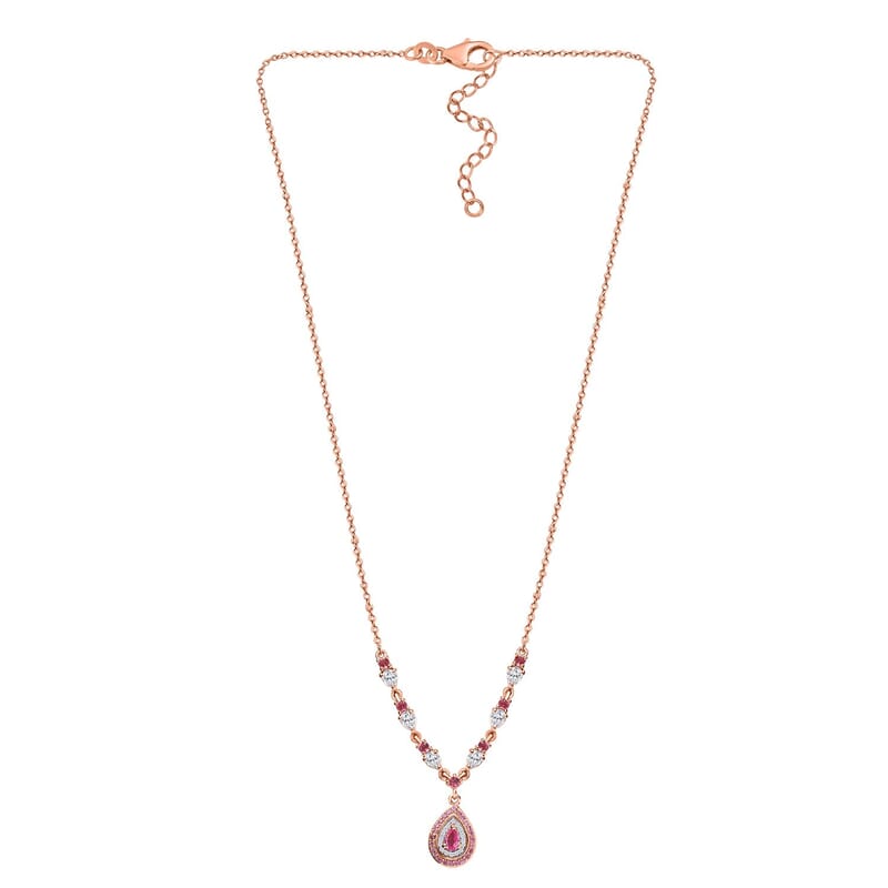 D'Joy Premium Mahenge Spinel and Multi Gemstone Timeless Elegance Necklace 18-20 Inches in 18K Vermeil Rose Gold Over Sterling Silver 2.25 ctw