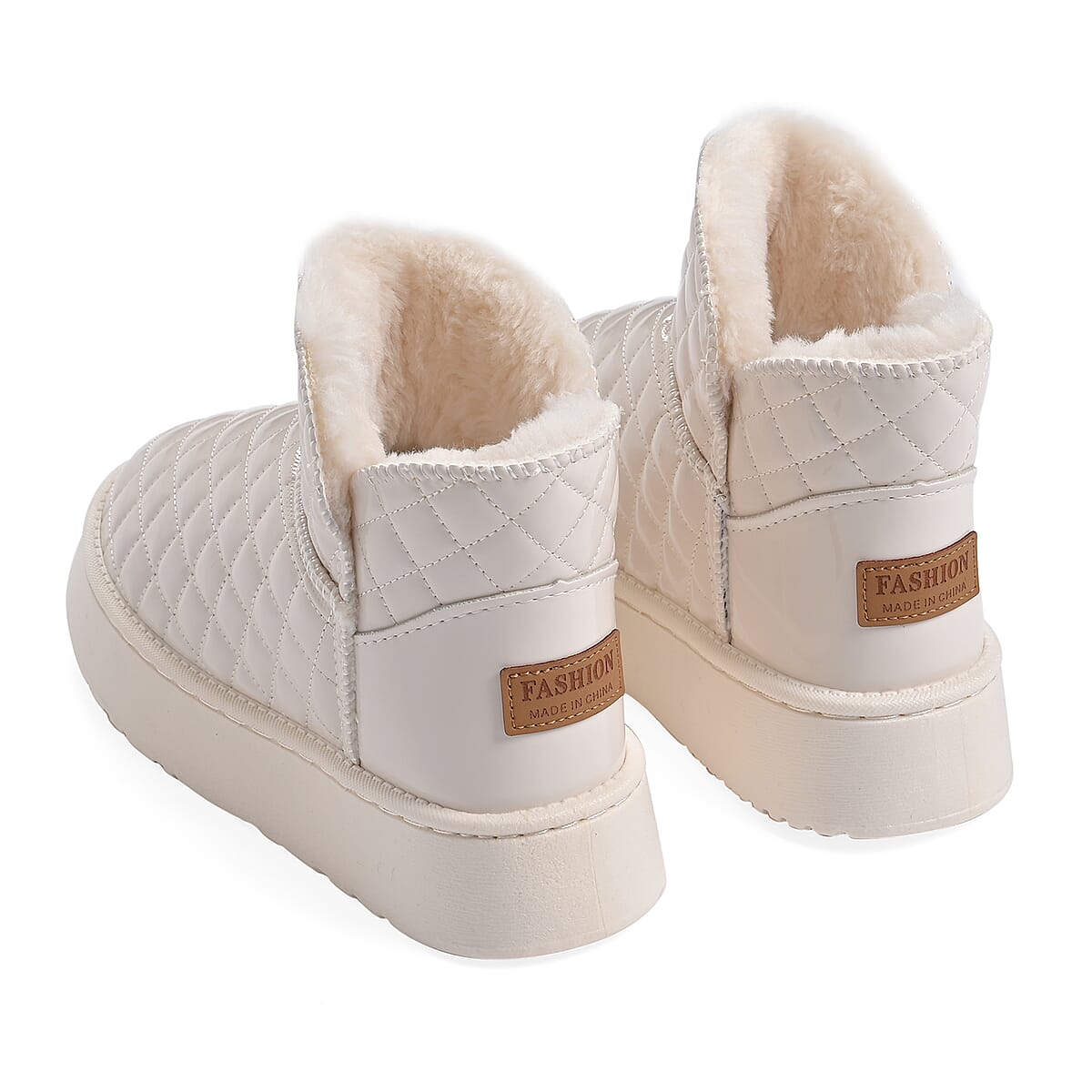 Cream Women's Sparkle Quilted Faux Leather Fur Lined Boots - Size 7 image number 1