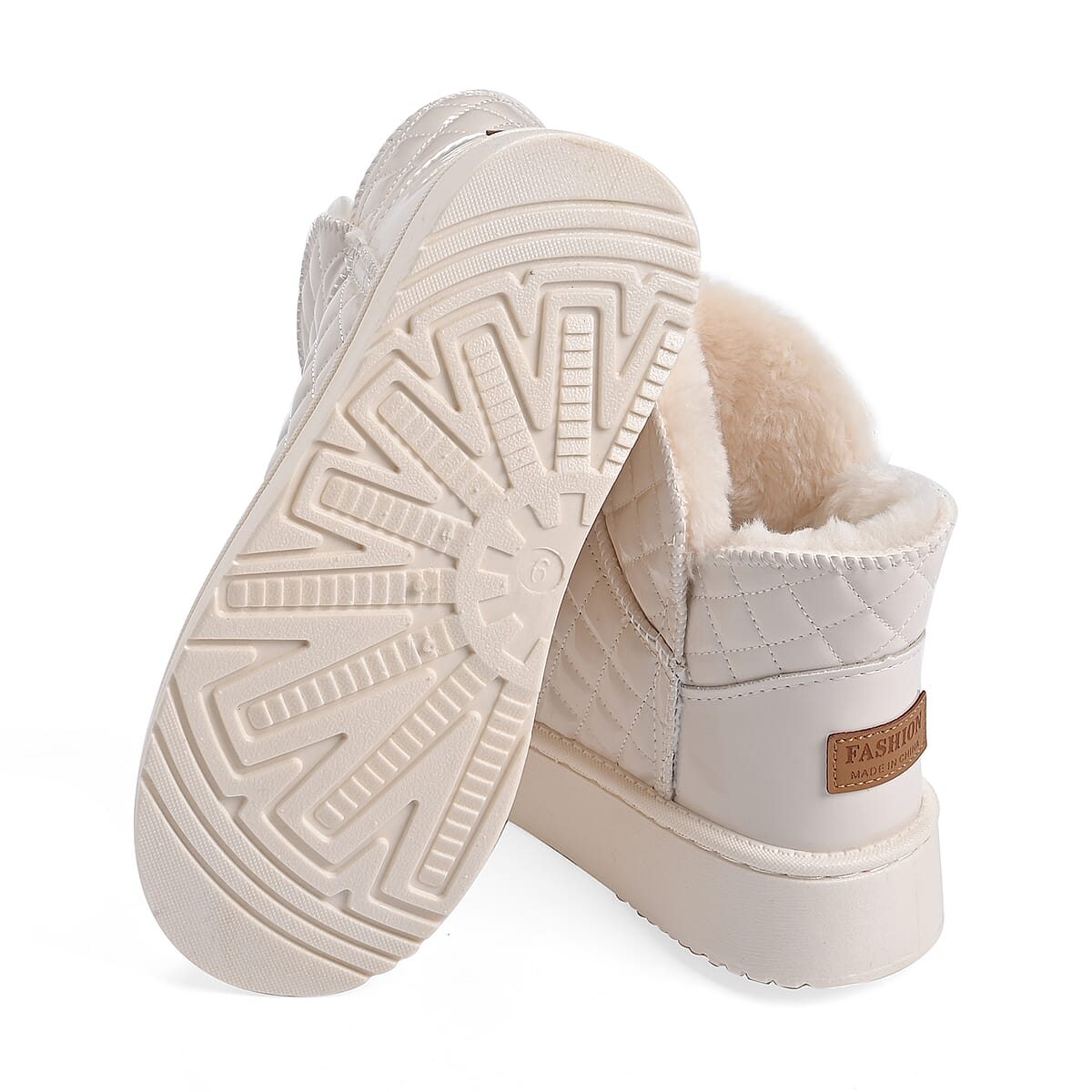 Cream Women's Sparkle Quilted Faux Leather Fur Lined Boots - Size 7 image number 3