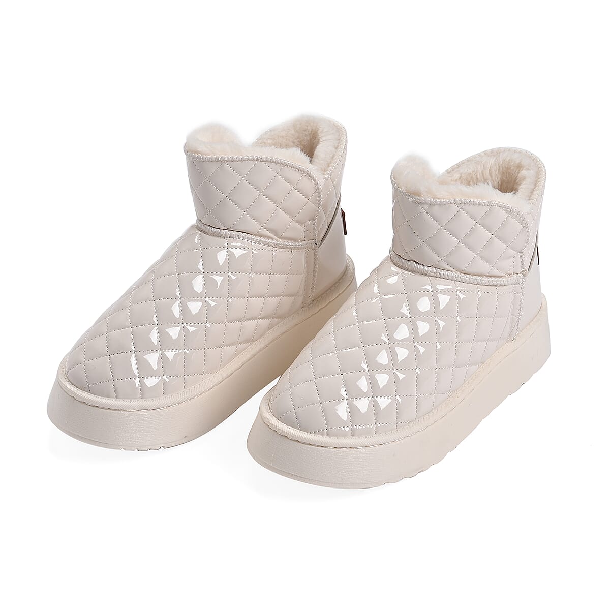 Cream Women's Sparkle Quilted Faux Leather Fur Lined Boots - Size 8 image number 2