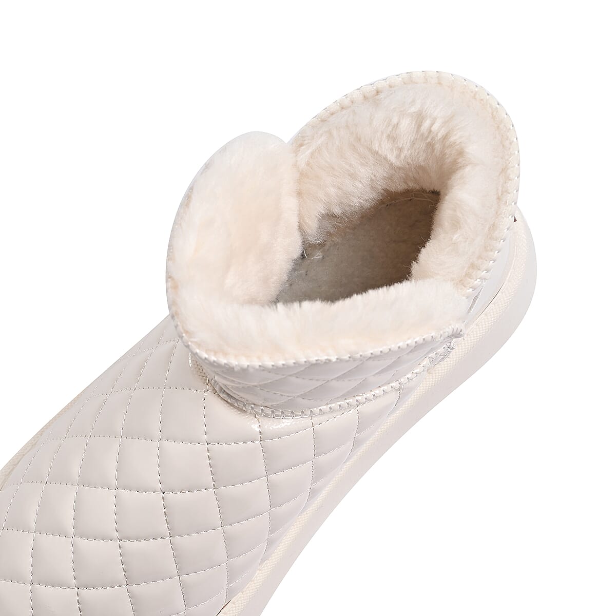 Cream Women's Sparkle Quilted Faux Leather Fur Lined Boots - Size 9 image number 5