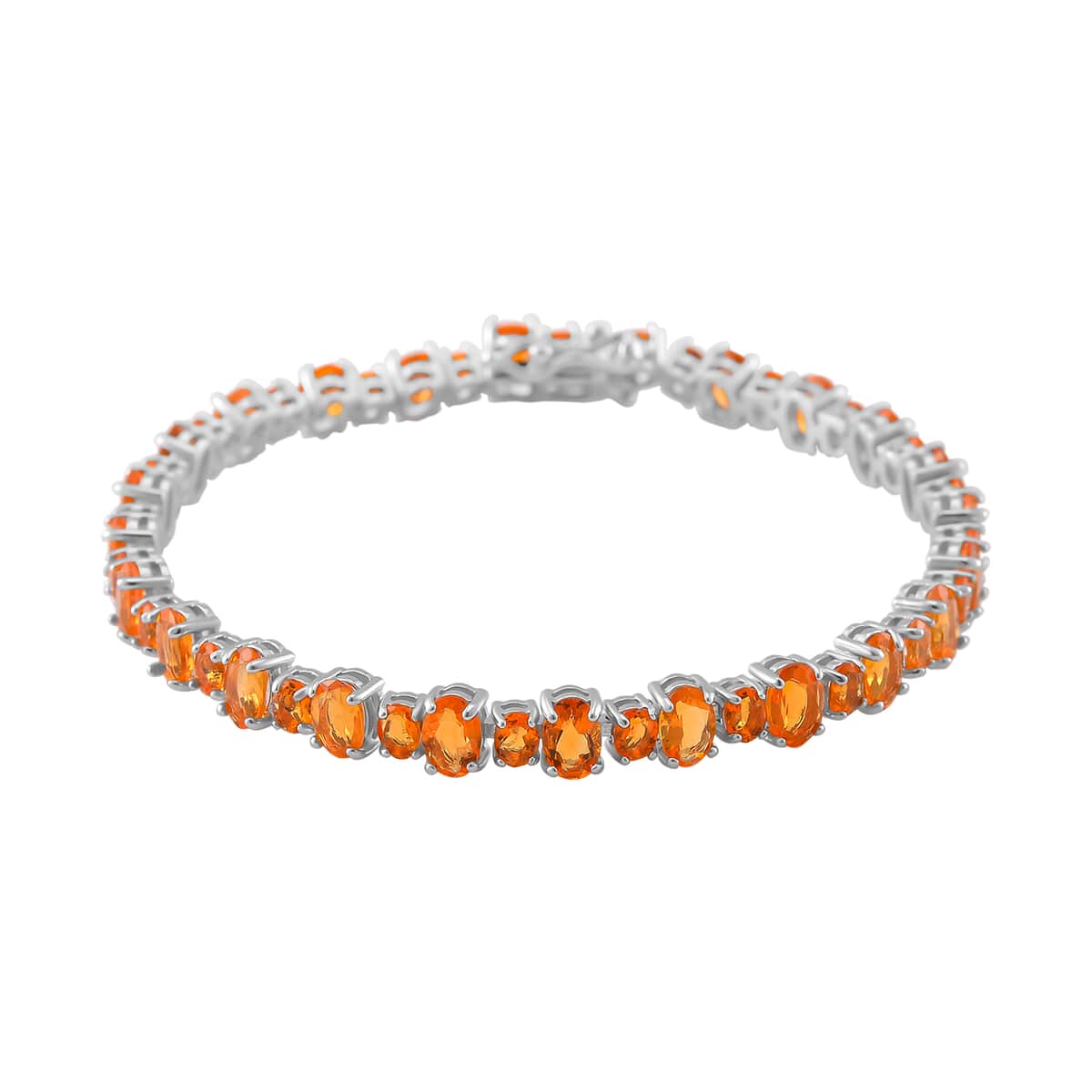 Mexican Fire Opal 10.00 ctw Tennis Bracelet in Rhodium Over Sterling Silver (7.25 In) image number 0