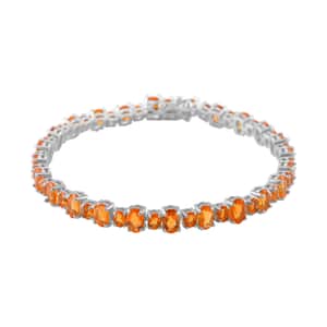 Mexican Fire Opal 10.00 ctw Tennis Bracelet in Rhodium Over Sterling Silver (7.25 In)