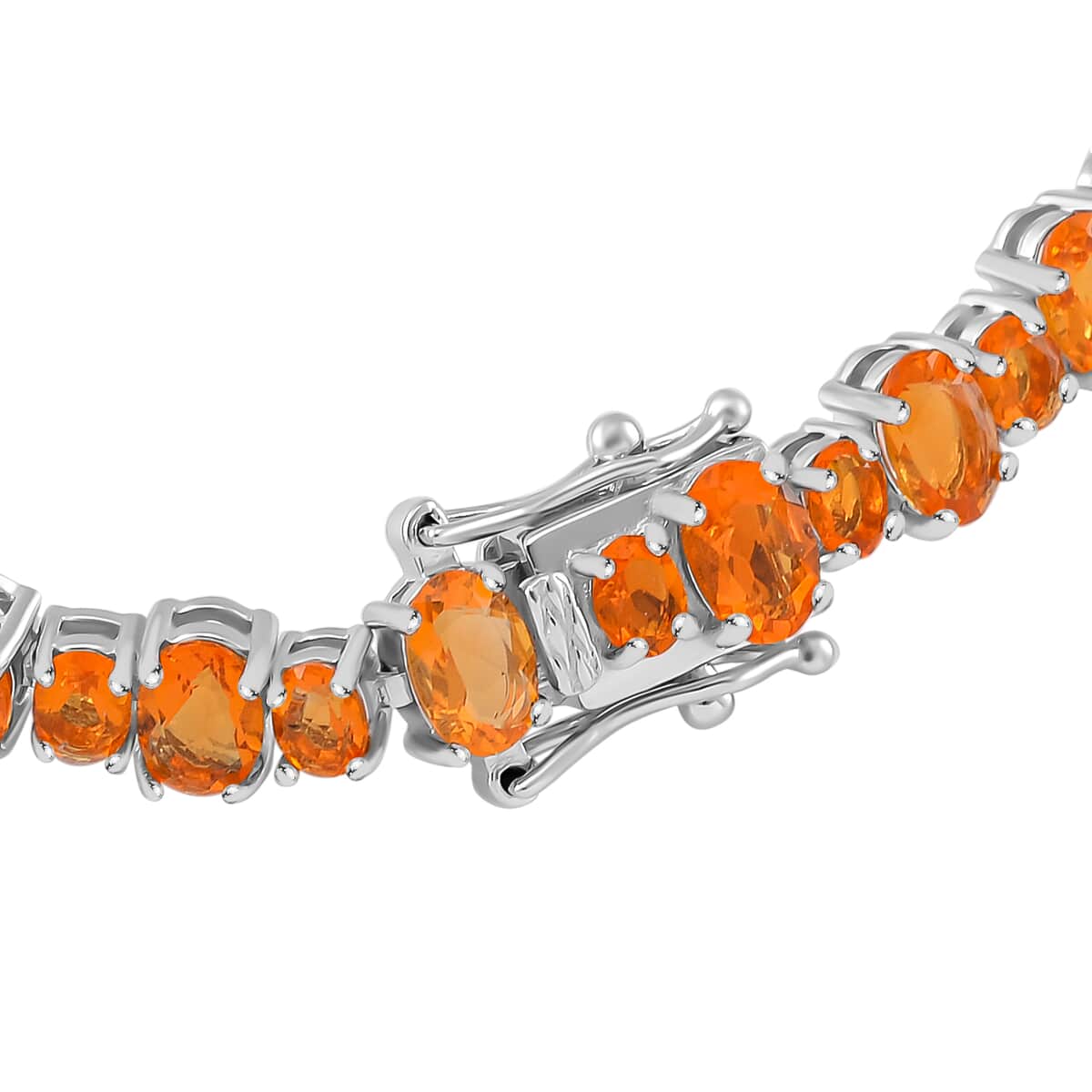 Mexican Fire Opal 10.00 ctw Tennis Bracelet in Rhodium Over Sterling Silver (7.25 In) image number 2