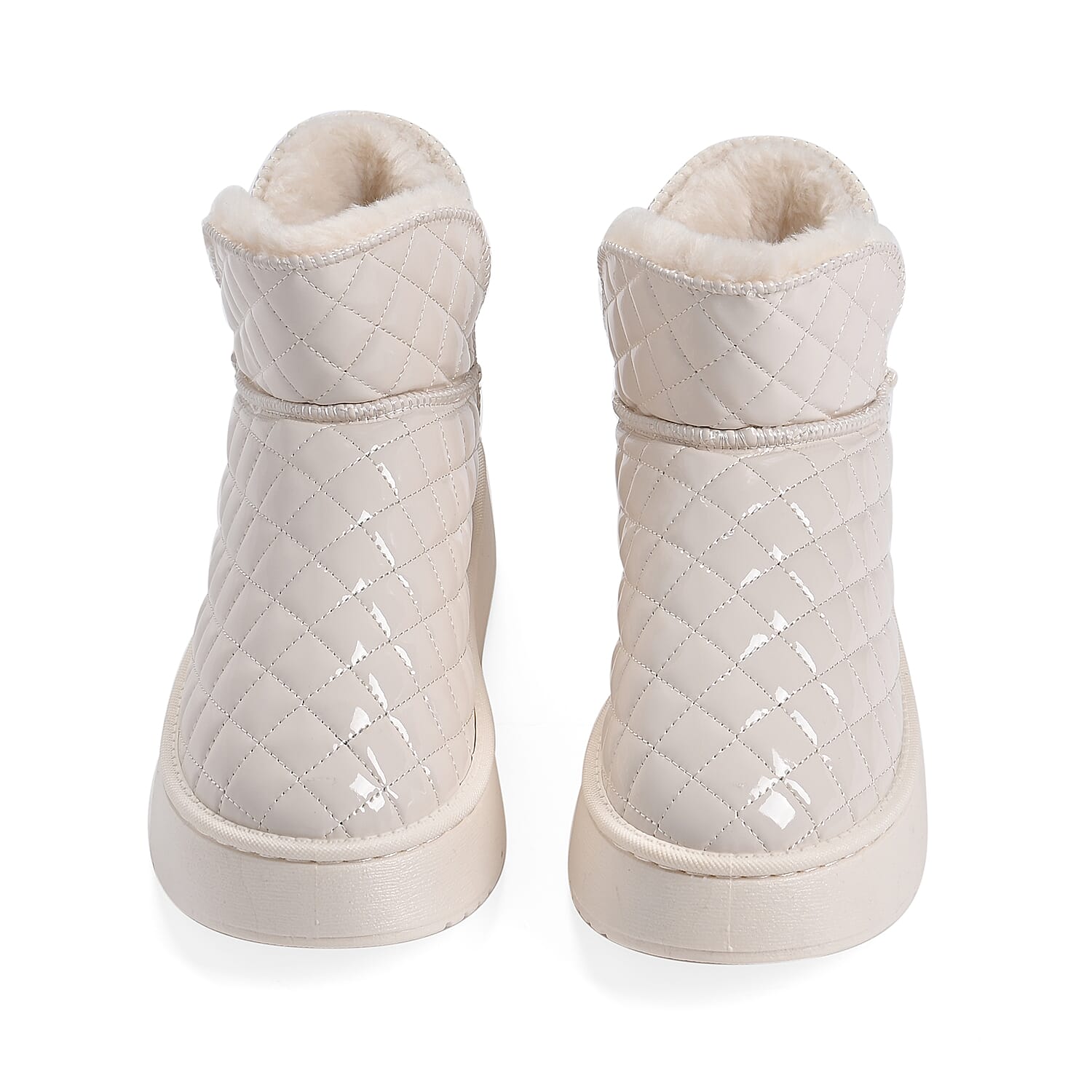 Cream Women's Sparkle Quilted Faux Leather Fur Lined Boots - Size 10
