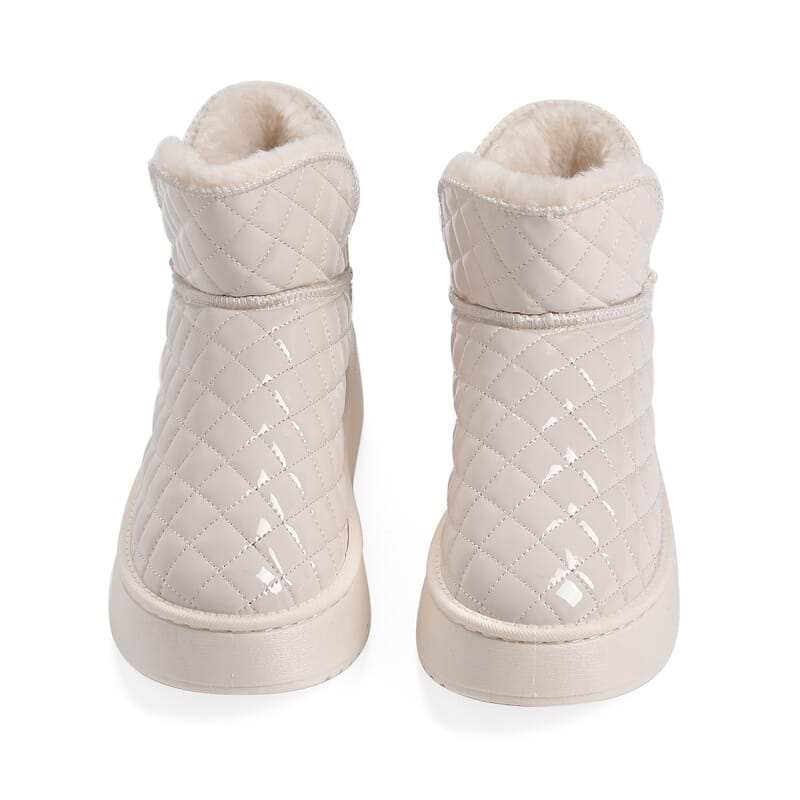 Cream Women's Sparkle Quilted Faux Leather Fur Lined Boots - Size 10